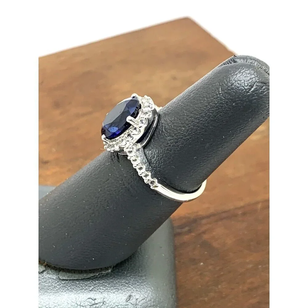 Engagement Ring 10k White Gold Blue Oval Cubic Zirconia Women's Jewelry …